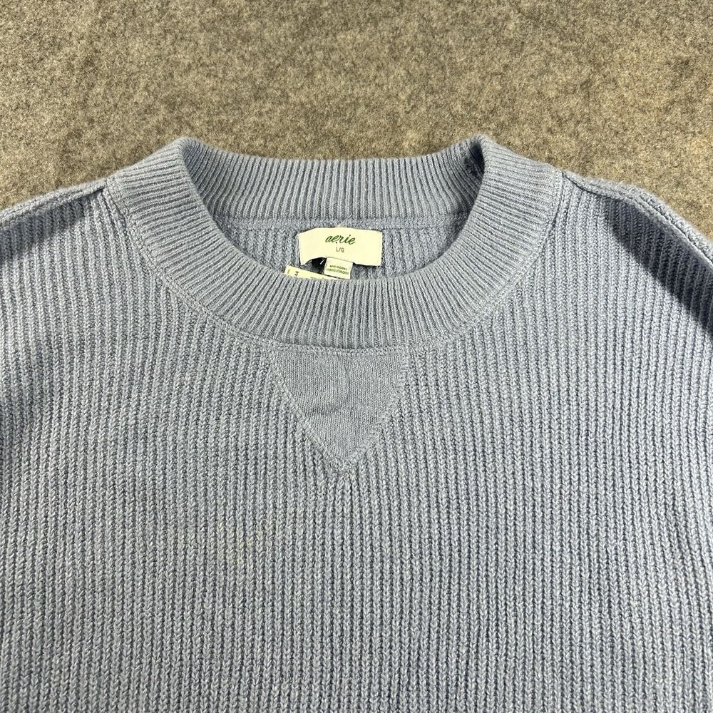 Aerie Sweater Womens Large Monaco Blue Ribbed Oversized Pullover - Picture 3 of 9